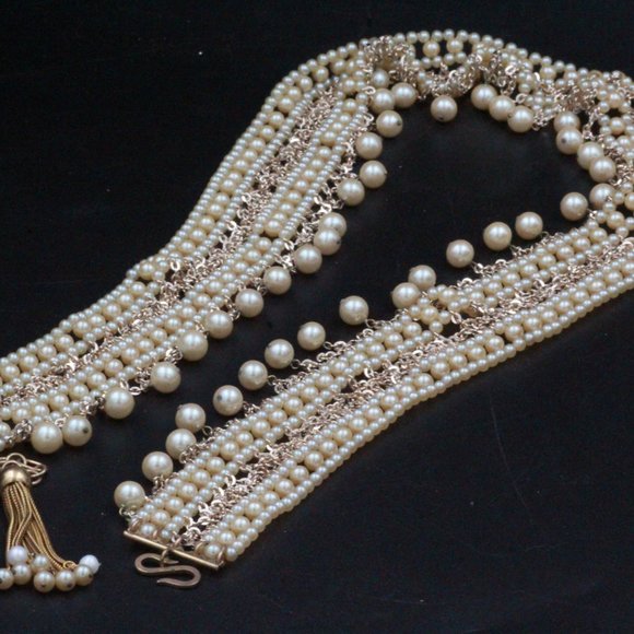 SPECTACULAR FAUX PEARL HIGH END RUNWAY DANGLE HIP WAIST BELT - Picture 3 of 7